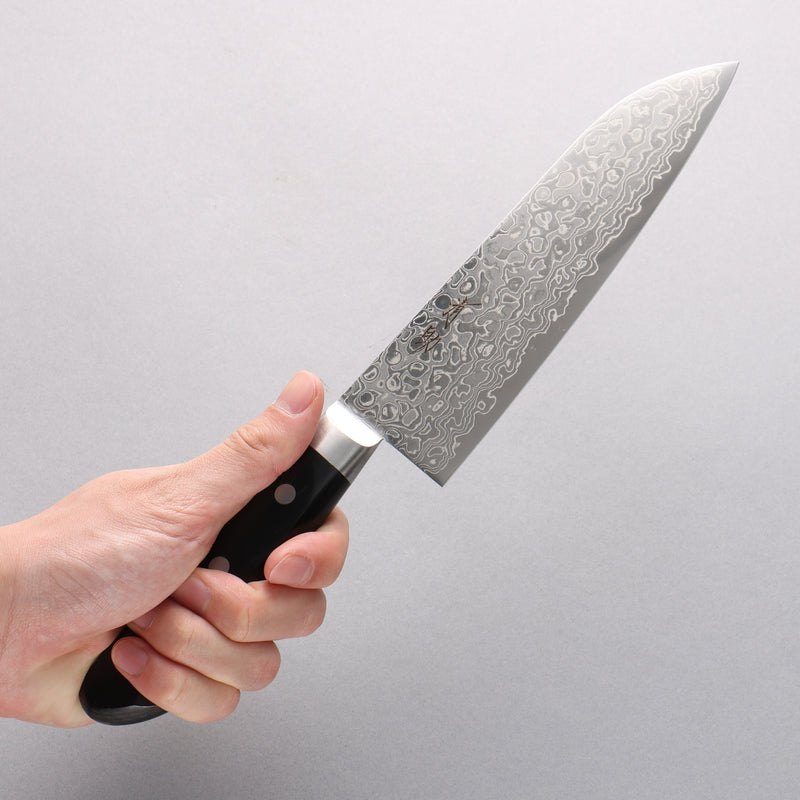 Seisuke Kagami AUS10 Finition miroir Damas Santoku 170mm Bois de pakka noir Manipuler - japanny-FR