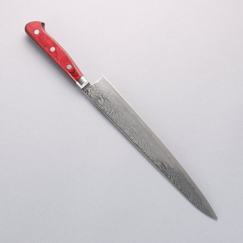 Seisuke Nami AUS10 Finition miroir Damas Sujihiki 240mm Manipuler Bois de pakka rouge - japanny-FR
