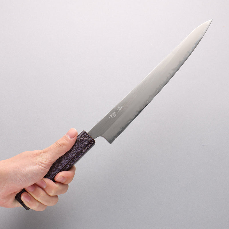 Seisuke Acier Blanc No.1 Migaki Polish Terminé Sujihiki 240mm Manipuler Chêne laqué violet - japanny-FR
