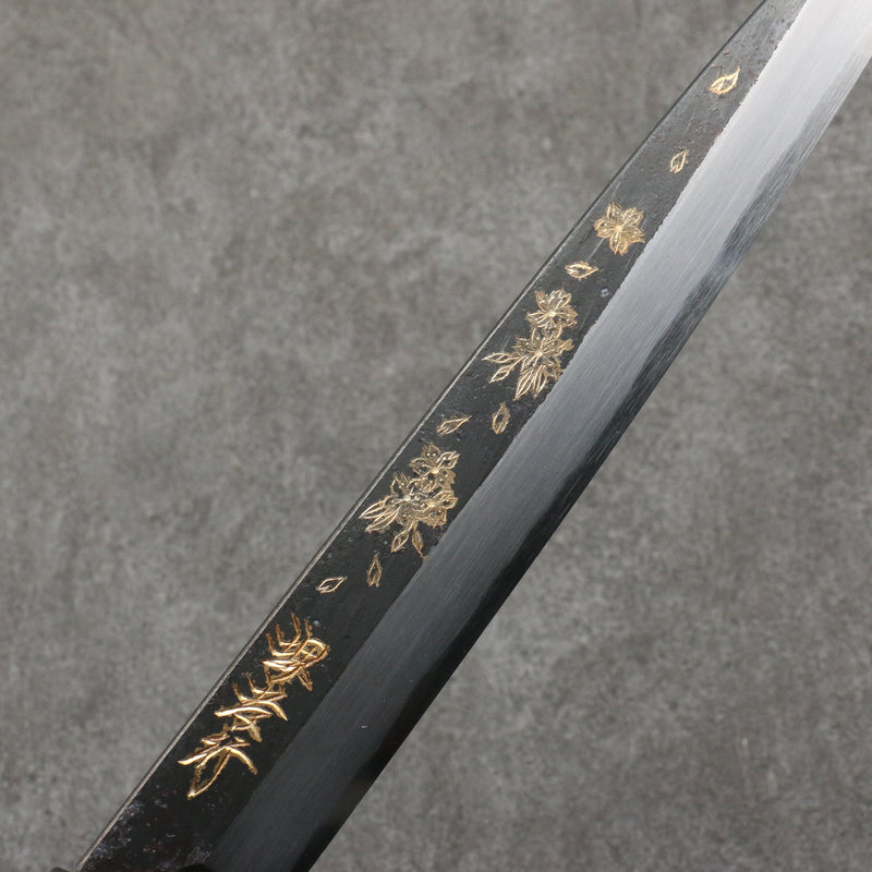 Sakai Takayuki Gravure remplie d'or par Kubota Sakura Acier Blanc No.2 Finition noire Yanagiba 240mm Bois d'ébène Manipuler - japanny-FR