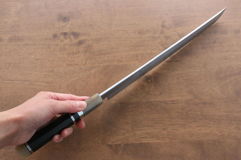 Jikko Shiko Acier Blanc Sakimaru Yanagiba 270mm Manipuler Ebène avec double anneau - japanny-FR