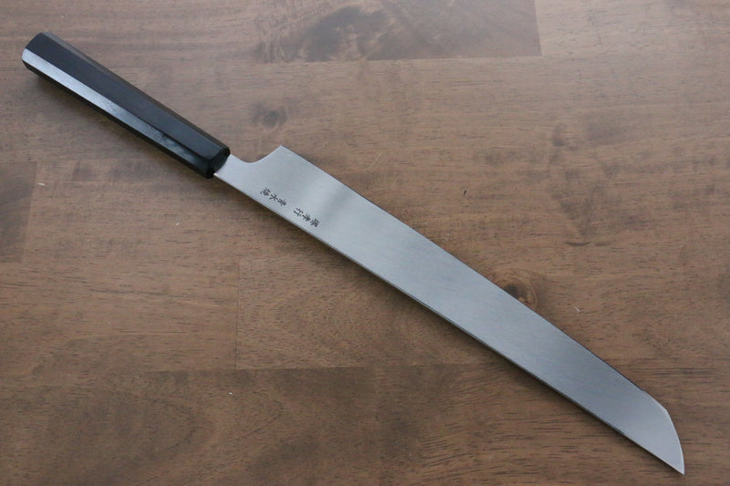 Sakai Takayuki Genbu Acier Bleu No.2 Honyaki Finition en miroir Sakimaru Yanagiba  300mm Bois d'ébène Manipuler Avec gaine - japanny-FR