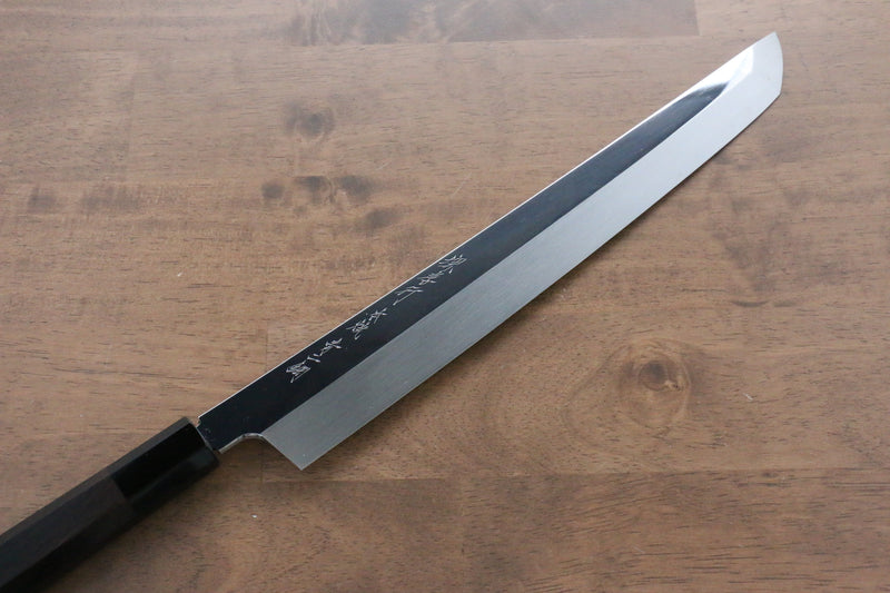 Sakai Takayuki Genbu Acier Bleu No.2 Honyaki Finition en miroir Sakimaru Yanagiba  300mm Bois d'ébène Manipuler Avec gaine - japanny-FR