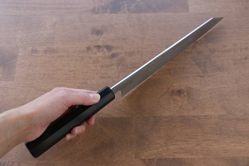 Jikko Honyaki Acier Blanc No.3 Kasumitogi Kirituke Gyuto 240mm Manipuler Bois d'ébène - japanny-FR