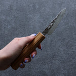 Seisuke Tsukikage AUS10 Migaki Terminé Damaacus martelé Petite-utilité  80mm Chêne Manipuler - japanny-FR