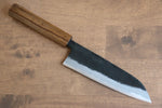 Kyohei Shindo Acier Bleu Finition noire Santoku 170mm Manipuler Chêne vivant laqué - japanny-FR