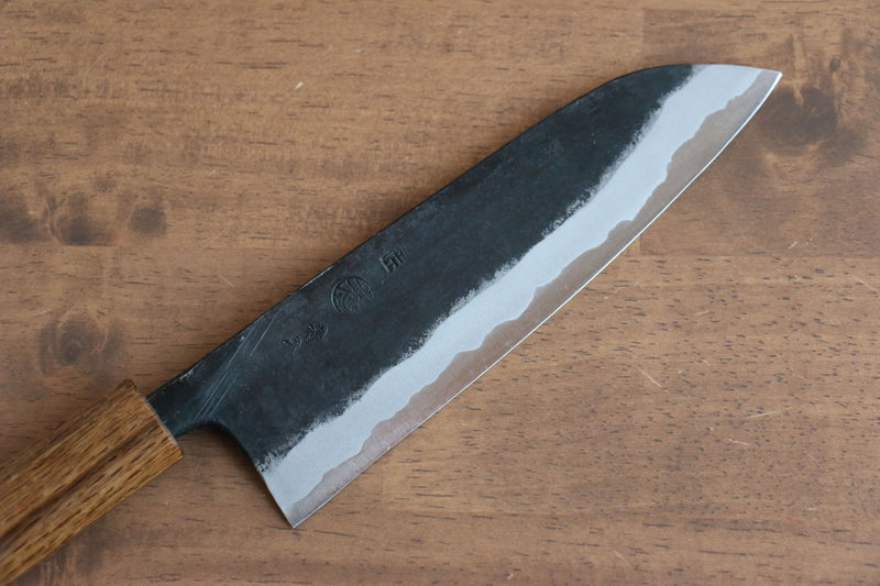 Kyohei Shindo Acier Bleu Finition noire Santoku 170mm Manipuler Chêne vivant laqué - japanny-FR