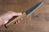 Kyohei Shindo Acier Bleu Finition noire Santoku 170mm Manipuler Chêne vivant laqué - japanny-FR