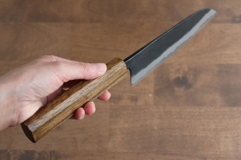Kyohei Shindo Acier Bleu Finition noire Santoku 170mm Manipuler Chêne vivant laqué - japanny-FR