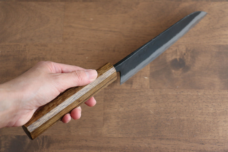 Kyohei Shindo Acier Bleu Finition noire Santoku 170mm Manipuler Chêne vivant laqué - japanny-FR
