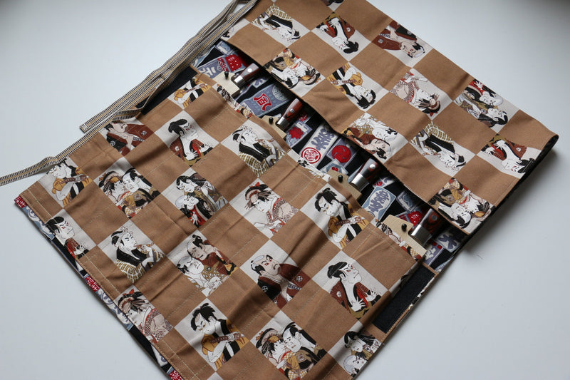 Rouleau de couteaux de style japonais Chakabuki-Ura-Aofuda 4 poches - japanny-FR