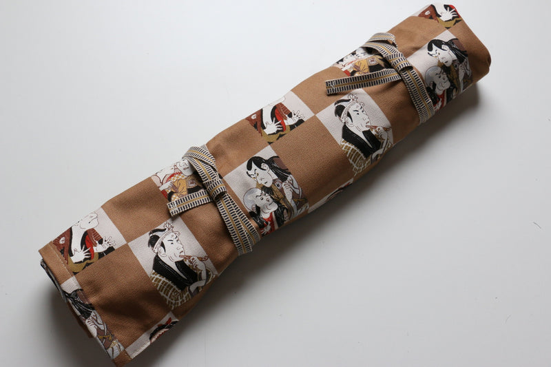 Rouleau de couteaux de style japonais Chakabuki-Ura-Aofuda 4 poches - japanny-FR