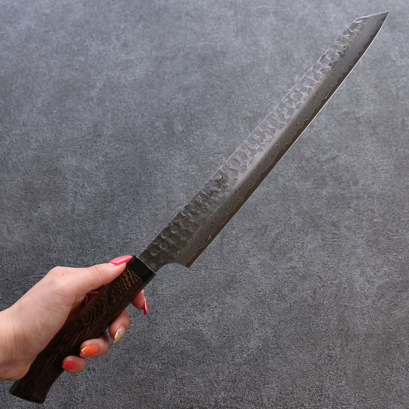 Sakai Takayuki Hien AUS10 45 Couche de Damas Kiritsuke Sujihiki  300mm Wenge Manipuler - japanny-FR