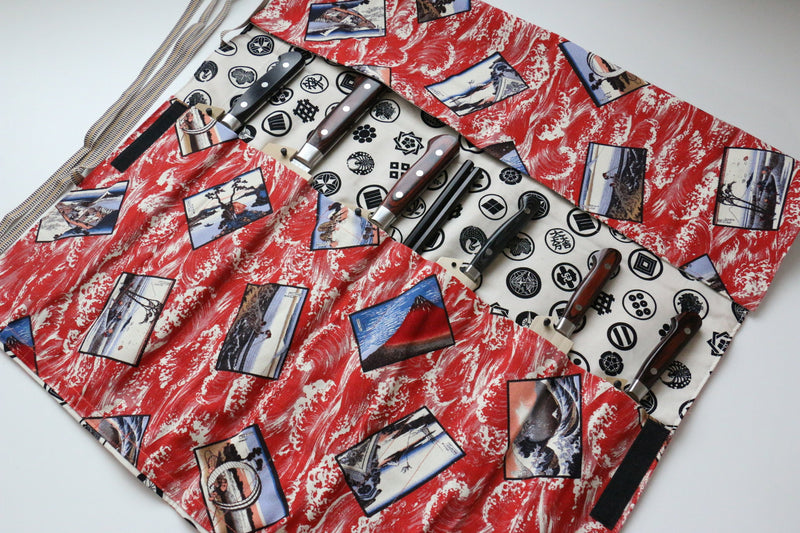 Rouleau de couteaux de style japonais Akaukiyoe-Ura Concamon 7 Pochettes - japanny-FR