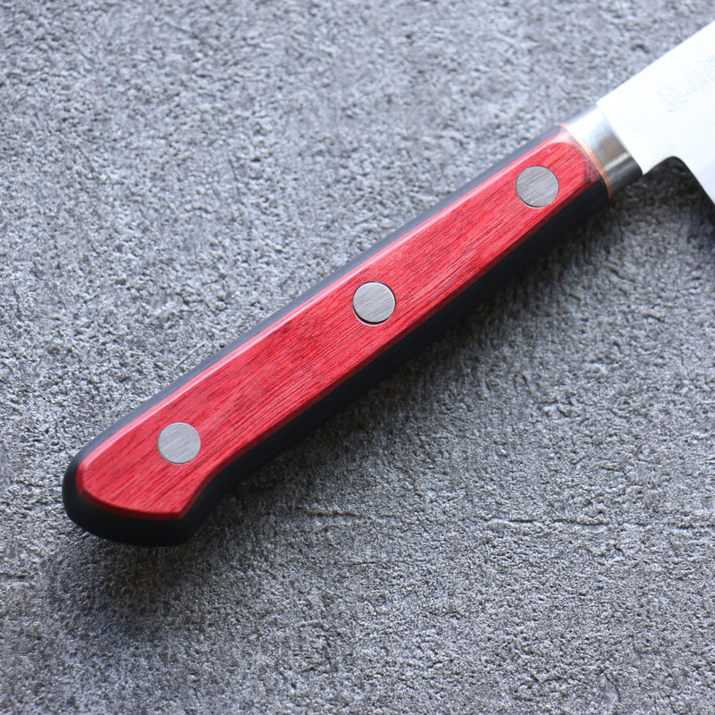 Seisuke Super Bleu Migaki Terminé Petit Santoku 140mm Manipuler Bois de pakka rouge et noir - japanny-FR