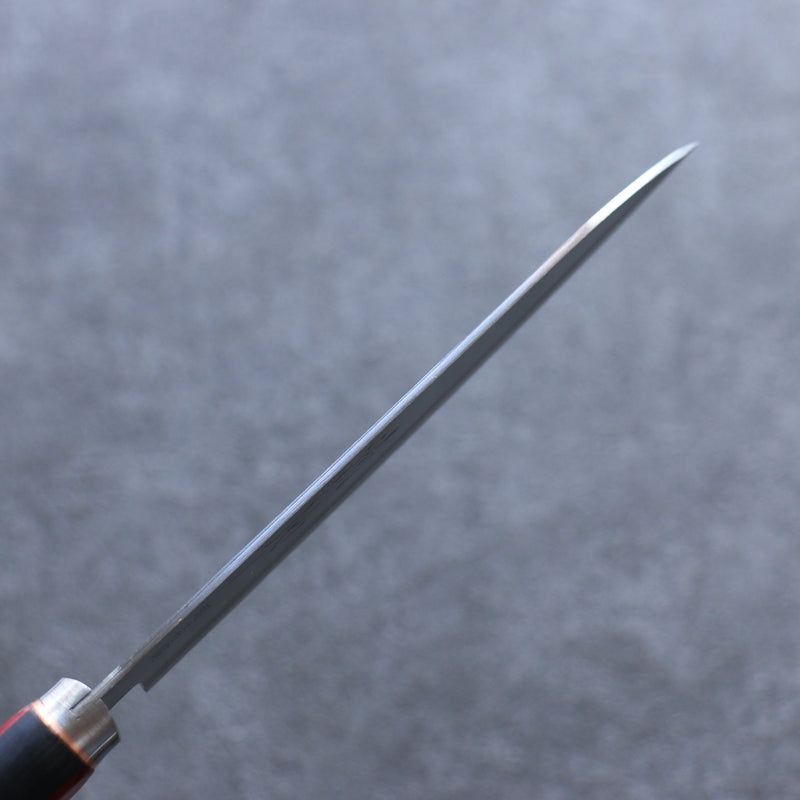 Seisuke Super Bleu Migaki Terminé Petit Santoku 140mm Manipuler Bois de pakka rouge et noir - japanny-FR