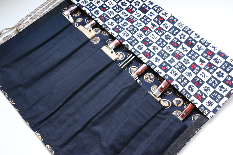 Rouleau de couteaux de style japonais Kanji-U-Goldkamon 7 poches - japanny-FR