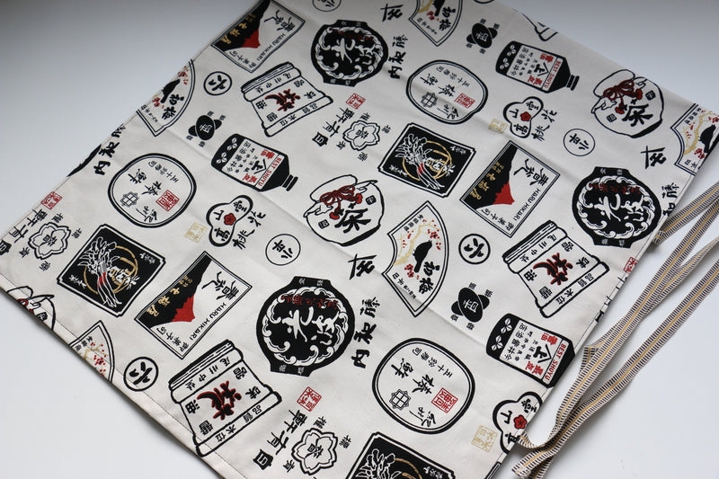 Rouleau de couteaux de style japonais Shirocha-U-GoldKamon&Kon 4 Pochettes - japanny-FR