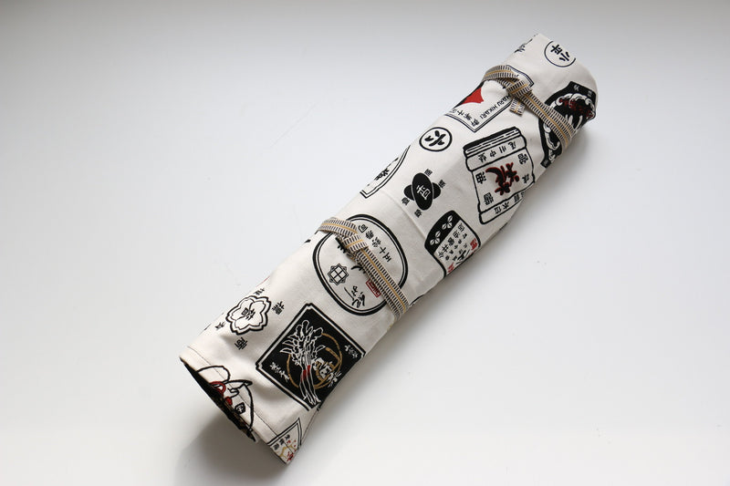 Rouleau de couteaux de style japonais Shirocha-U-GoldKamon&Kon 4 Pochettes - japanny-FR