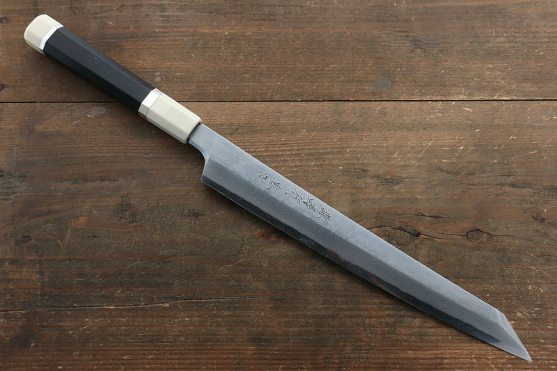 Sakai Takayuki Acier argenté NO.3 Damas Kiritsuke Yanagiba  270mm Ebène avec bague Manipuler Avec gaine - japanny-FR