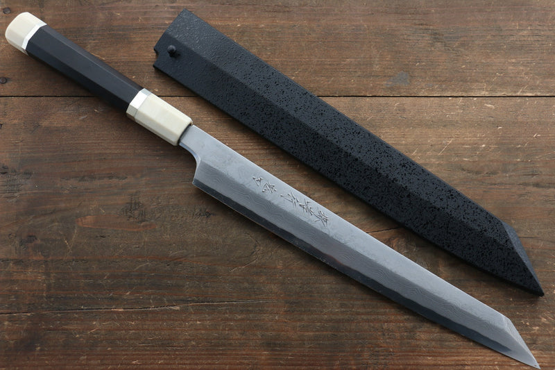 Sakai Takayuki Acier argenté NO.3 Damas Kiritsuke Yanagiba  270mm Ebène avec bague Manipuler Avec gaine - japanny-FR