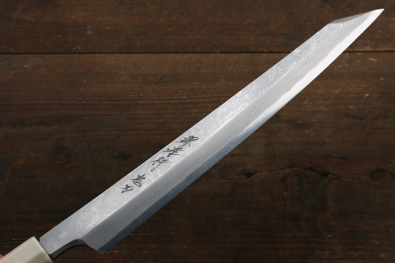 Sakai Takayuki Acier argenté NO.3 Damas Kiritsuke Yanagiba  270mm Ebène avec bague Manipuler Avec gaine - japanny-FR
