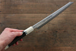 Sakai Takayuki Acier argenté NO.3 Damas Kiritsuke Yanagiba  270mm Ebène avec bague Manipuler Avec gaine - japanny-FR