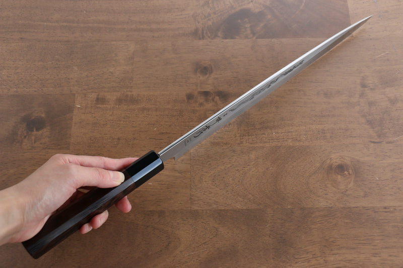 Sakai Takayuki Honyaki VG10 Gravure de dragon Yanagiba  300mm Wenge Manipuler avec Gaine - japanny-FR