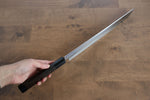 Sakai Takayuki Eau Trempe Honyaki Acier Blanc No.2 Finition en miroir Sakimaru Yanagiba  300mm Ebène avec double bague de buffle d'eau Manipuler avec Gaine - japanny-FR