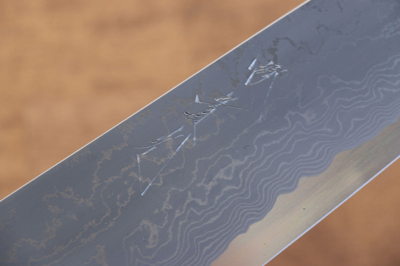 Jikko Acier Bleu Damas Gyuto 210mm Manipuler Ebène avec double anneau - japanny-FR