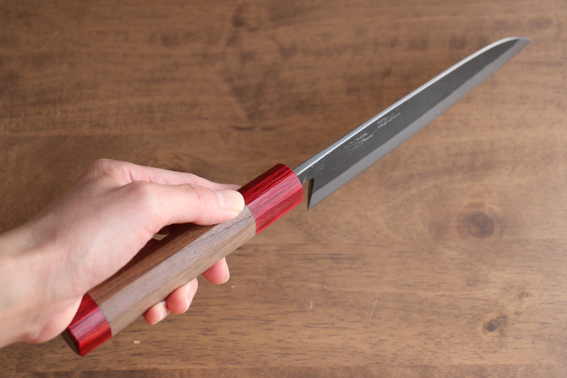 Seisuke Kurumi Acier Bleu Kurouchi Santoku  165mm Noix(double bague derouge ) Manipuler - japanny-FR