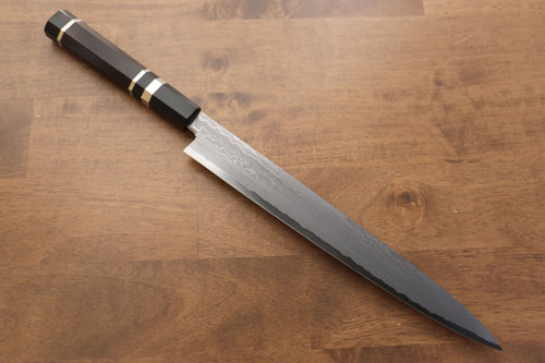 Jikko Acier Bleu Damas Sujihiki 300mm Manipuler Ebène avec double anneau - japanny-FR
