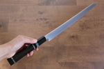 Jikko Acier Bleu Damas Kiritsuke Sujihiki 300mm Manipuler Ebène avec double anneau - japanny-FR