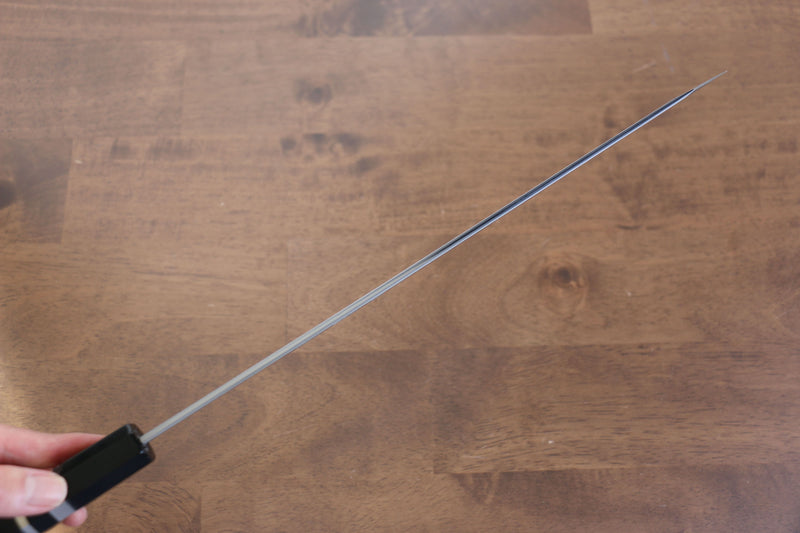 Jikko Acier Bleu Damas Kiritsuke Sujihiki 300mm Manipuler Ebène avec double anneau - japanny-FR