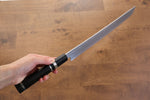 Jikko Acier Bleu Damas Sakimaru Sujihiki 300mm Manipuler Ebène avec double anneau - japanny-FR