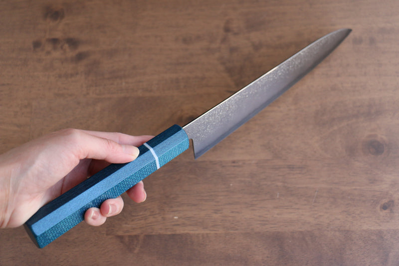 Seisuke VG5 Nashiji Teinture noire Gyuto  210mm Toile Micarta Bleue Manipuler - japanny-FR